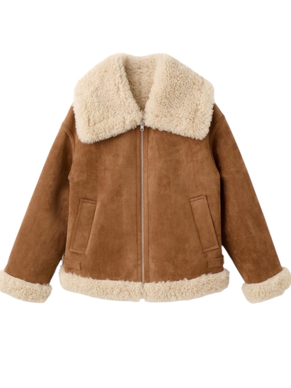 Mango Suede Cropped Aviator Jacket Shearling Collar Size Large